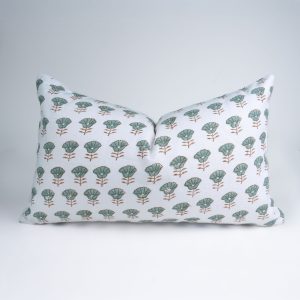Block Print Kohinoor Pure White Linen Lumbar Pillow Cover