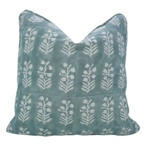 Block Print Linen Cushion Cover - Dusty Teal Inderdhanush