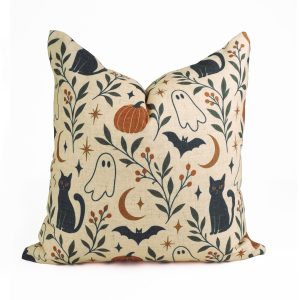 Halloween Black Cat Ghosts Viscose Linen Cushion Cover - Spooky