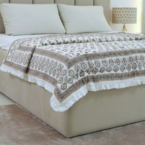 Handcrafted Block Print Gold Daffodil Cotton Reversible Quilt