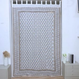 Handmade Gold and Grey Floral Cotton Curtain - Daffodil