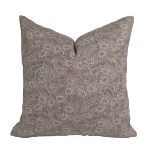 Haridwar Dusty Rose Block Print Thick Linen Cushion Cover