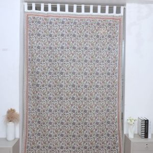 Indian Artisan Block Print Cotton Tab Top Curtain - Pushplata