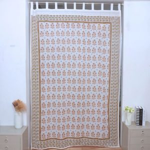 Indian Block Print Peach Floral Pure Cotton Drapes - Sadabahar