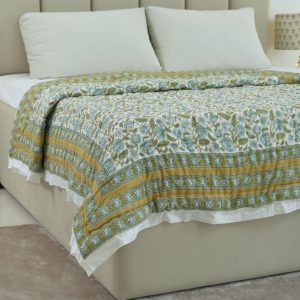 Mandakani Decorative Floral Hand Block Print Cotton Quilt