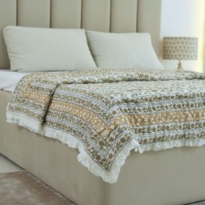 Mustard Block Print Nayab Pure Cotton Reversible Quilt