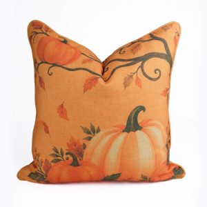 Orange Halloween Pumpkin Linen Piping Cushion Cover