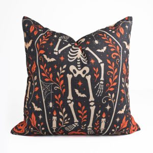 Skeleton Halloween Charcoal Linen Cushion Cover Decor