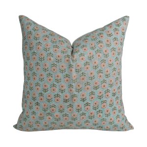Tulsi Buti Block Print Sage Green Floral Linen Cushion Cover