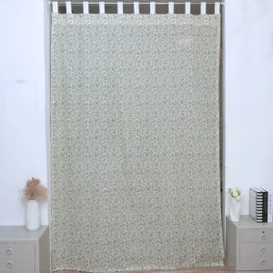 Wooden Block Print Cotton Curtain with Green Jungli Ghass